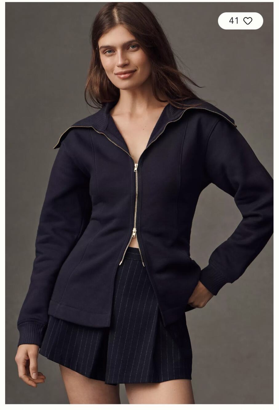 NWT Maeve Anthropologie Long-Sleeve Zip-Front Top Jacket navy blue sz Small